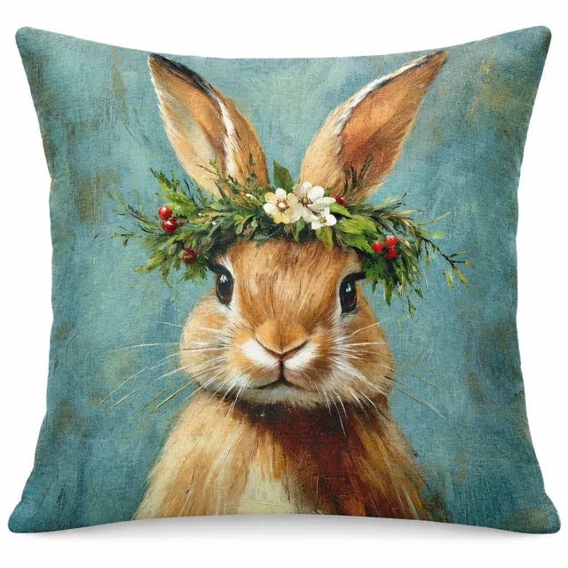 SWGOTA Paas kussenhoes met konijnenprint 45 x 45 cm, pluche sierkussenhoes voor bank of stoel, zonder binnenkussen Multicolour