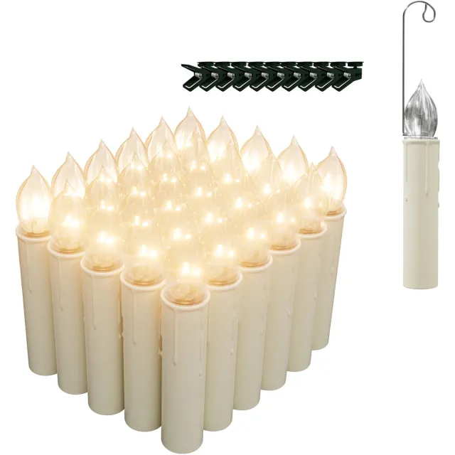NAIZY 30-delige LED-kerstboomkaarsen, draadloze drijvende kerstkaarsen, vlamloos met afstandsbediening, op batterijen, warm witte kerstboomverlichting met haken, clip Zonder batterij