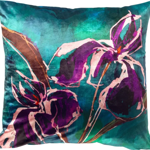 Dutch Decor VANESSA - kussenhoes 60x60 cm - glansvelours - bloemmotief - Trekking Green - multicolour - met rits - zonder binnenkussen Donkergroen
