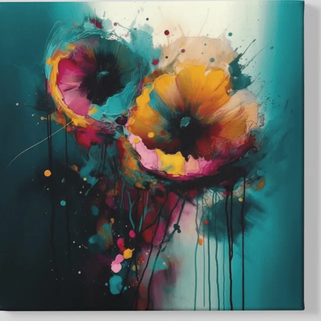 Trendex Global Canvas Schilderij Bloemen - Abstract - Vierkant Schilderij - 100x100x2 cm Kleurrijk