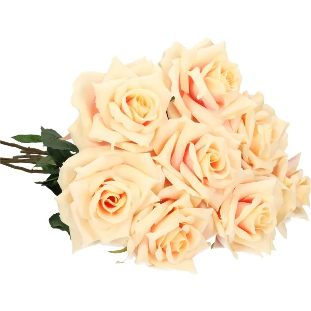 Mica Decorations Kunstbloem Roos Emily - 8x - 66 cm - licht roze - polyester - kunststof - kunstbloemen Lichtroze