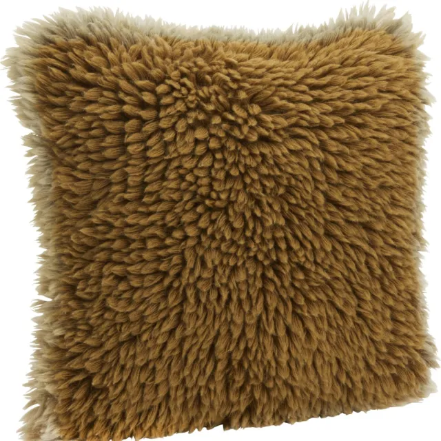 Madam Stoltz vierkante wollen sierkussenhoes 40x40 cm - mosterd/beige