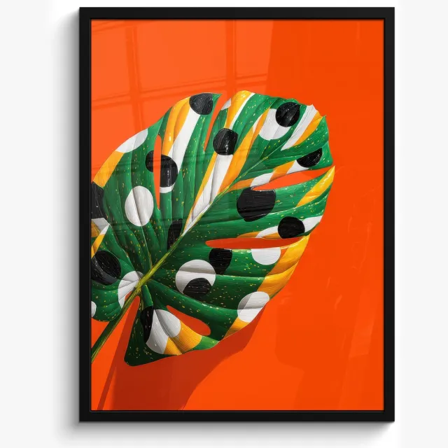 FrameYourWall Poster in lijst - Fotolijst 60x80 cm - Posters - 3-2 - Posterlijst zwart - Decoratie - Wanddecoratie woonkamer - Muurdecoratie slaapkamer Blad - Stippen
