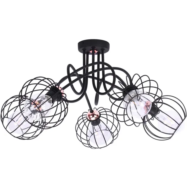 HOME LIGHT Light Home Edison - Plafondlamp 5-Lichts - Koper/Loft Stijl - Zwart/Wit - E27 Fitting Koper/Zwart
