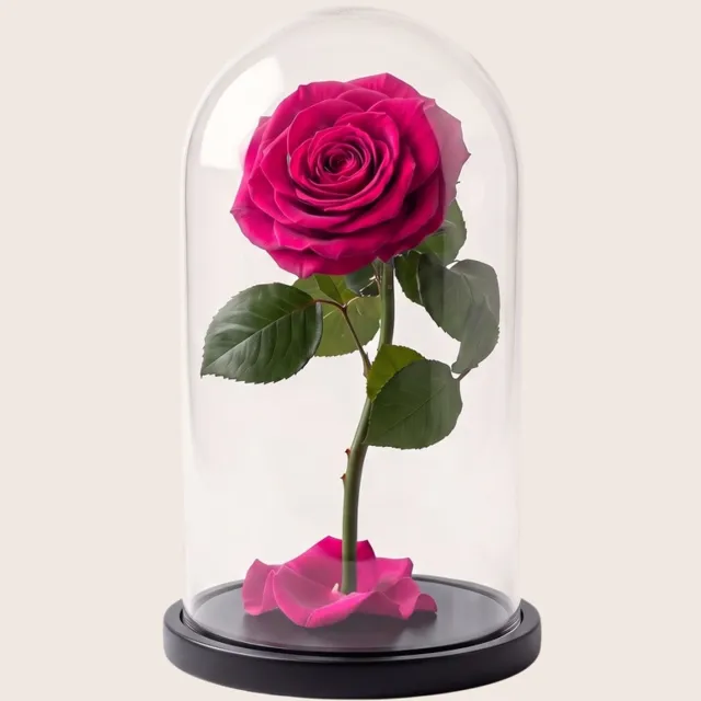 RoseAmor Longlife Roos onder Glazen Stolp 27 cm – Echte Houdbare Roos – Felroze – Cadeau voor Haar
