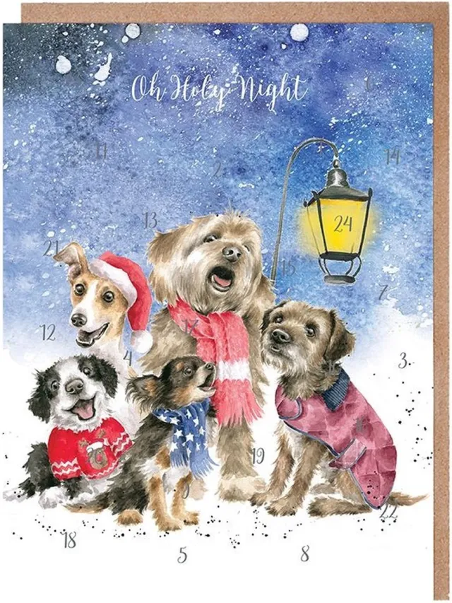 Wrendale Designs Adventskalender Kaart A5 Wrendale O Holy Night Dog Advent Calendar Card Multi-coloured