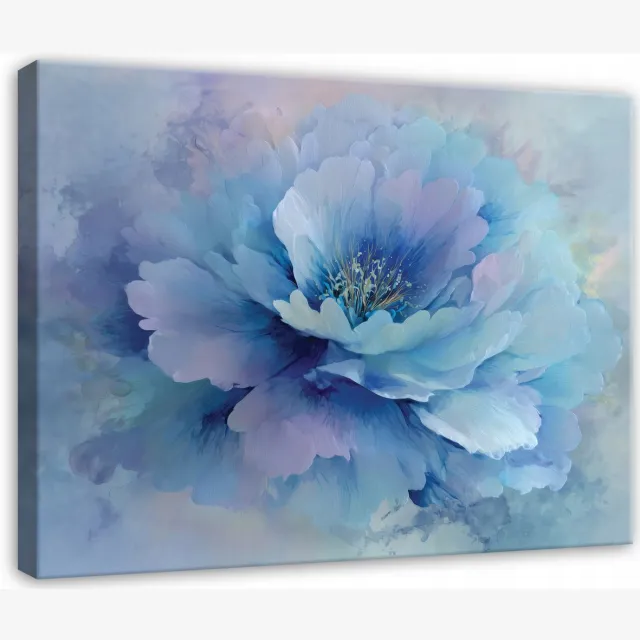 WALLARENA Schilderij op canvas - 120x80 cm - blauwe abstracte bloemen - wanddecoratie woonkamer en slaapkamer Veelkleurig