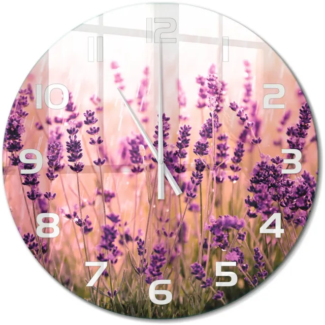 TULUP Wandklok - Lavendel Wandklok Glas Met Motief - fi60 cm - Paars Decoratieve Glazen Klok - Witte handen - Ronde Klok - Gekleurde Glazen Klok - Glazen Klok Met Print