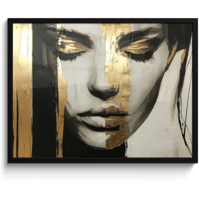 FrameYourWall Poster in lijst - Fotolijst 80x60 cm - Posters - Ogen - Gezicht - Goud - Strepen - Posterlijst zwart - Decoratie - Wanddecoratie woonkamer - Muurdecoratie slaapkamer