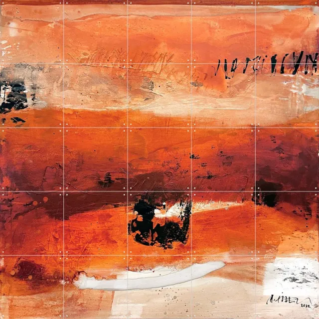 IXXI Autumn Dress, SüessART - 100 x 100 cm - Grote wanddecoratie en posters - Olieverf, Abstract, Kwaststreken, Woonkamer, Gang, Trap Rood / Oranje / Warme kleuren
