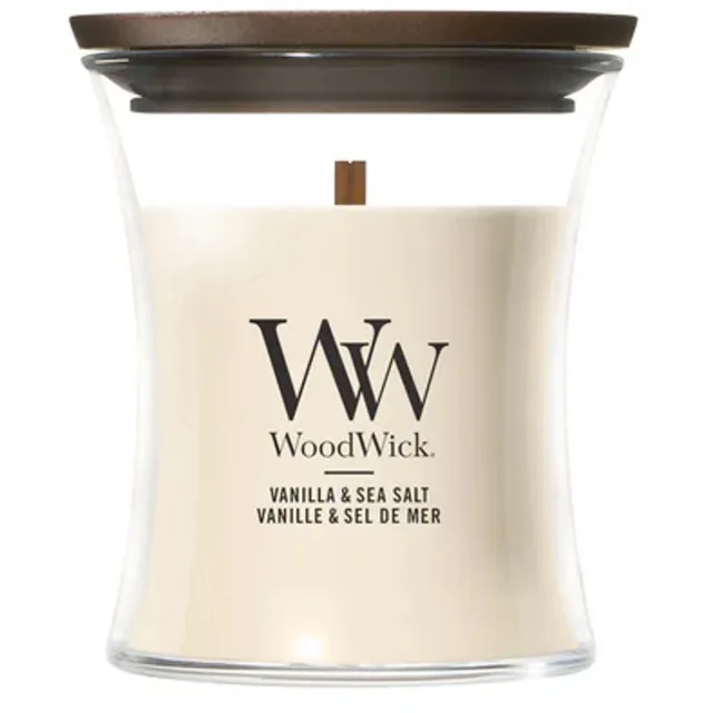 Woodwick Geurkaars Mini Candle - Vanilla & Sea Salt - 20 branduren - 85gr - 8 cm / ø 7 cm licht rose