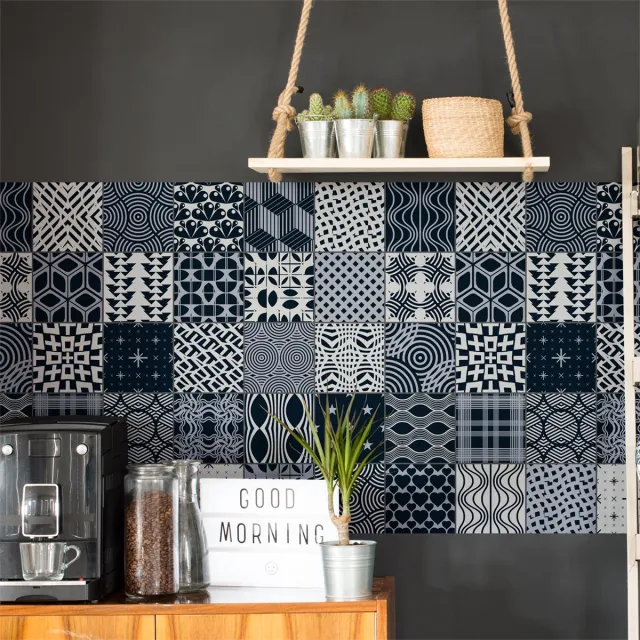 Ambiance Sticker Zelfklevende muurtegelstickers voor keuken en badkamer - 30 Scandinavische cementtegelstickers - 30 stickers 15x15cm Multi color