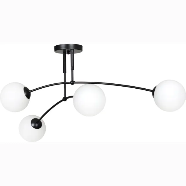 Emibig Lahti dubbele gebogen plafondlamp zwart met 4 x E14 wit glazen bol - Perfecte verlichting voor elke ruimte Zwartachtig