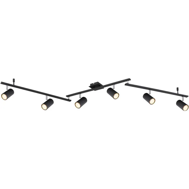 Globo Lighting Plafondspot 6 vlammen spot strip plafondlamp zwart metaal, verstelbare lamparmen en spots, 6x Gu10, LxBxH 180x10x18,5 cm