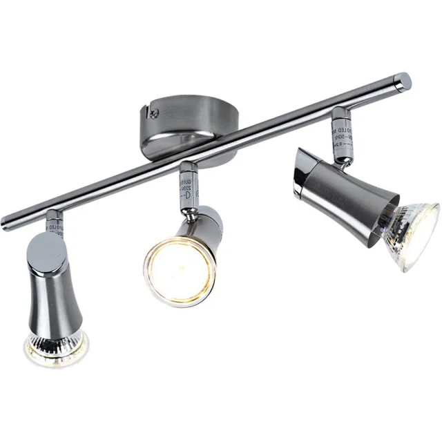 Globo Lighting Plafondlamp Spot strip plafondlamp met beweegbare spots 3 vlammen plafondspot, metaal chroom nikkel mat, 3x GU10 LED warm wit, LxH 39x11.5cm, woonkamer zilver