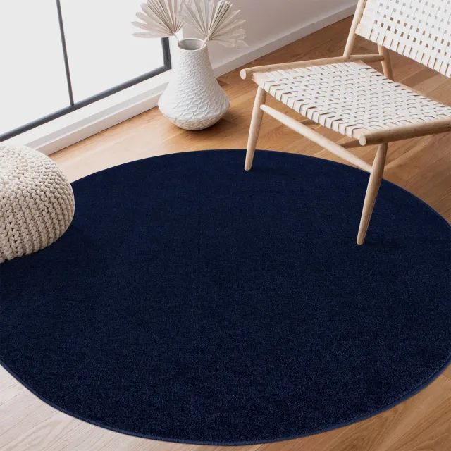 Muratap Uni Rond Effen Laagpolig Vloerkleed Modern Donker Blauw Navy- 240 CM Ø
