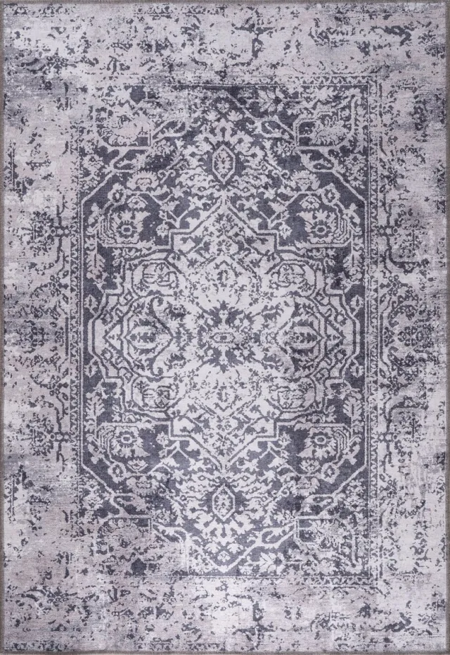 Netline Home Vloerkleed | Wasbaar Vloerkleed | Antislip | Wasbaar Tapijt voor Keuken, Slaapkamer, Hal, Woonkamer | Vloerkleed Oosters Design Tapijt | Laagpolig(80X150) grijs