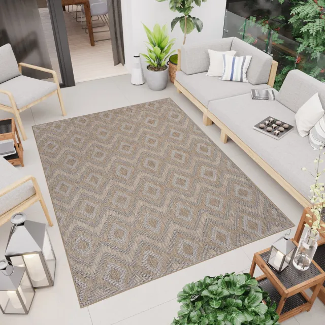 Tapiso Capri Tuintapijt Binnen Vloerkleed Modern Indoor Outdoor Maat- 80x150 Bruin