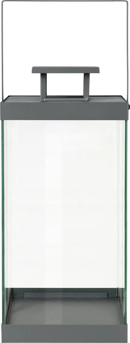 Blomus Lantaarn Finca - Windlicht Glas - Sfeervolle Verlichting - Gepoedercoat Staal - 46 cm Hoog - Steel Gray Donkergrijs