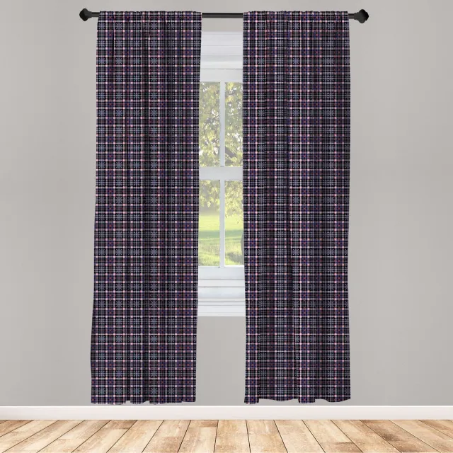 ABAKUHAUS Geruite raamgordijnen – 2x 75x245 cm – 2-paneelset marineblauw en roze Marineblauw Roze