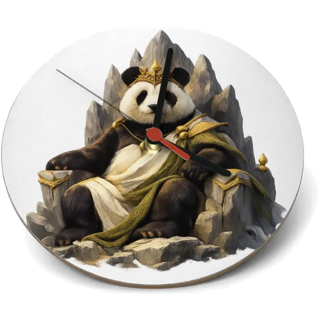 Mr Cadeautjes Klok rond Ø 19 - design Een trotse panda op een minimalistische bergtroon met wind e | cadeau Wit