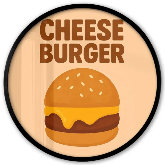FrameYourWall Poster in lijst Rond - Fotolijst 40x40 cm - Posters - Cheeseburger - Minimalistisch - Geel - Ronde posterlijst zwart - Decoratie - Wanddecoratie woonkamer - Muurdecoratie slaapkamer