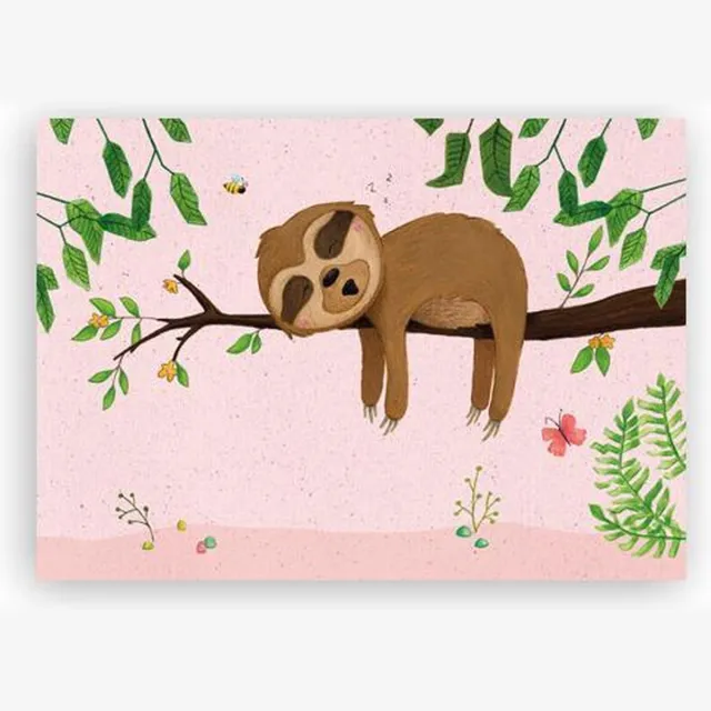 Illu-Straver Poster babykamer A4| Dierenposter | Luiaard Roze | Illu-Straver