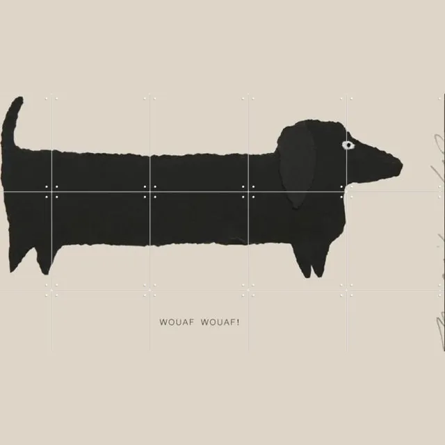 IXXI Le Chien, Maaike Koster & My Deer Art Shop - 100 x 80 cm - Grote wanddecoratie en posters - Speels, Minimalisme, Cartoonesk, Illustraties Zwart en wit / Zwart / Monochroom / Wit