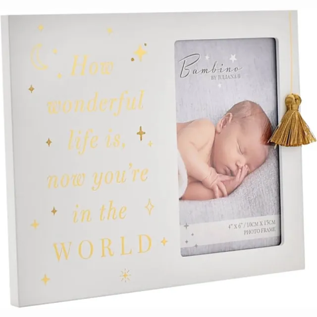 Widdop & Co Bambino houten fotolijst 'Wonderful Life' met kwasthangertje Kraamcadeau Wit