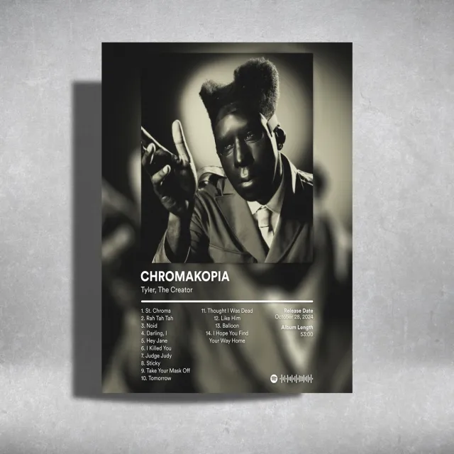 Luxe poster Playboi Carti - CHROMAKOPIA - album cover - metalen poster - 30x40cm Zwart