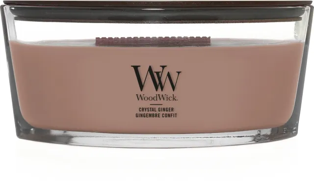Woodwick Hearthwick - Crystal Ginger - Ellipse Geurkaars - 50 branduren Bruin