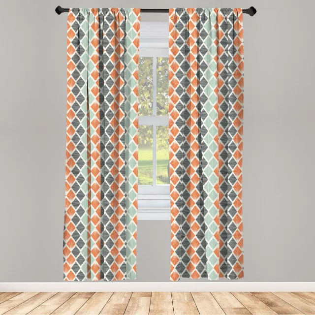ABAKUHAUS Geometrische Gordijnen – 2-delige set – 75x225 cm – Grijs Grijs amandelgroen