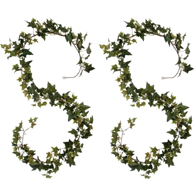 Mica Decorations Kunstplanten Hedera Slinger - 2x - 180 x 15 cm - groen - met grote bladeren - decoratief - bladgroen - klimop plant