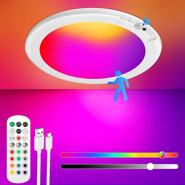 KZQ Led Plafondlamp Met Bewegingssensor - Rgb - 5w - 4000mah - Oplaadbaar - Met Afstandsbediening - Dimbaar - Ip44 Waterdicht - Ultraplat Design - Geschikt Voor Hal Badkamer Garage Kast Trap En Kelder - Wit wit.2