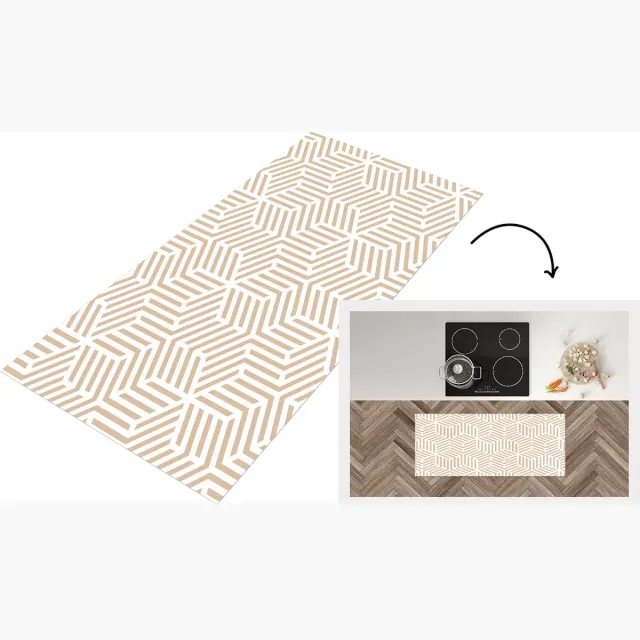KitchenYeah Keukenloper - Loper keuken - Beige - Geometrie - Patronen - Abstract - Keukenloper vinyl, foto 2