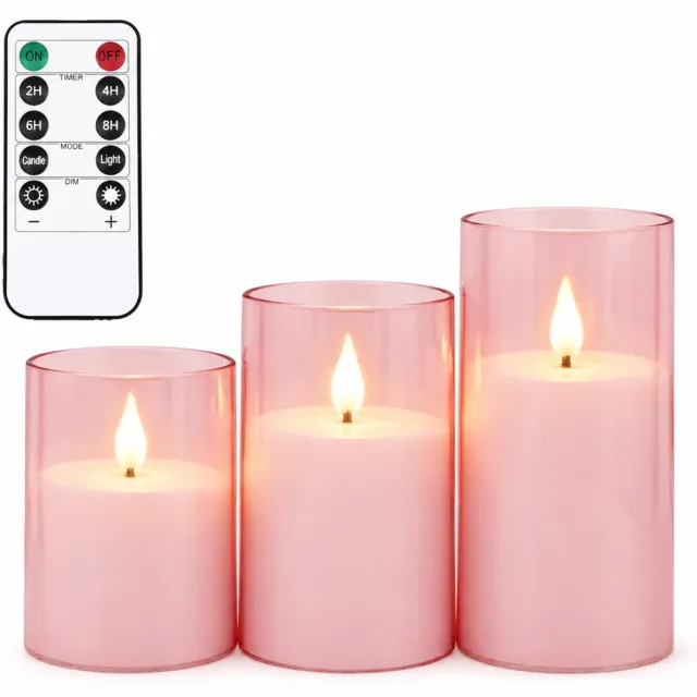 SWGOTA led kaarsen in roze met een druppelvormige top 3 stuks per doos met afstandsbediening timer en lichtmodi