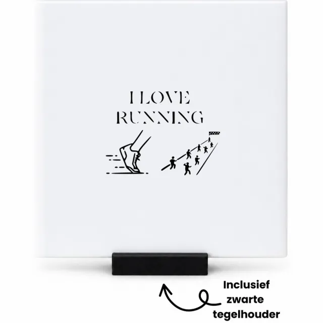 Hacebo I love running tegeltje met tegelhouder - Hardlopen - Beste hardloper - tegeltjes met tekst - de echte hardlopers - sport - atletiek - spreuktegels - 10.8x10.8 CM Wit
