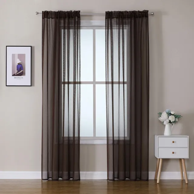Ibenzoa Set van 2 Luchtige en Decoratieve Transparante Gordijnen van Polyester voor Slaapkamer 140 x 225 cm zwart