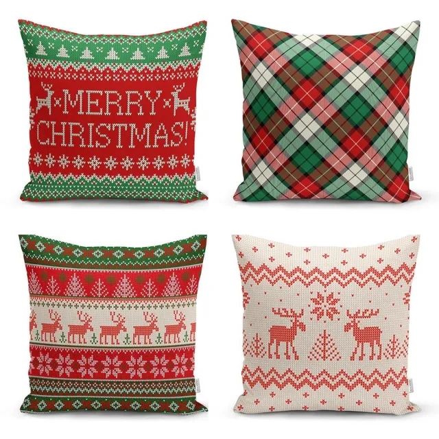 De Groen Home Sierkussen Velvet Set van 4 stuks - 50x50 cm - Kerst decoratie - Inclusief binnenkussen Groen