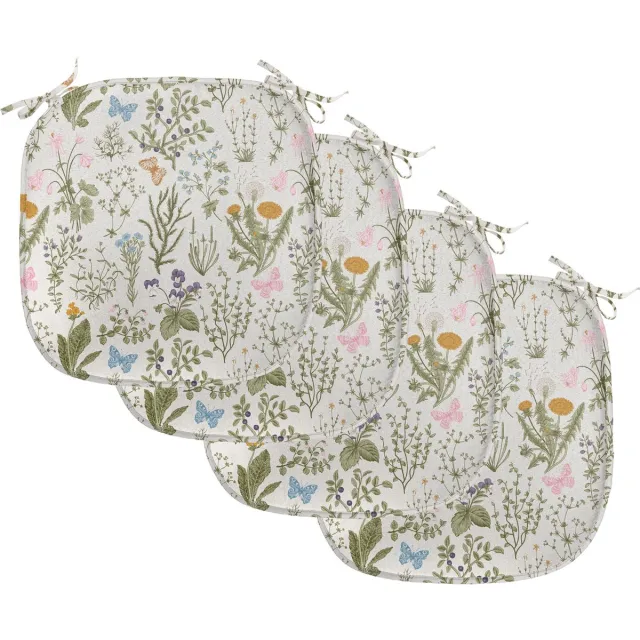 New Bed Bloemmotief Vintage tuinplanten Stoelkussen Stoelkussen Set van 4, Anti-Slip Zitting Pad, 40 cm x 40 cm Resedagroen en beige - 4 Set