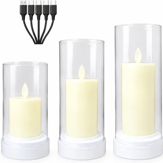 SWGOTA led kaarsen, set van 3 met warm licht en afstandsbediening, transparante cilindervormige behuizing, hoogtes 14,5/17,5/19,5 cm