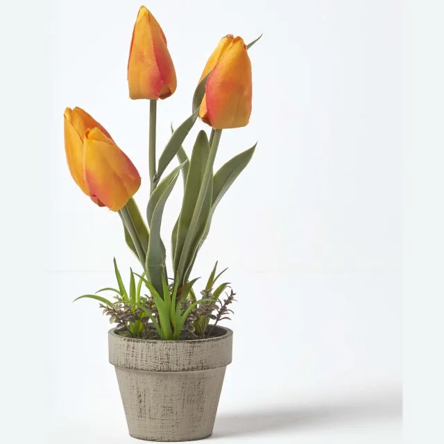 Homescapes kunstbloemen tulpen in cellulose pot 27 cm hoog, oranje