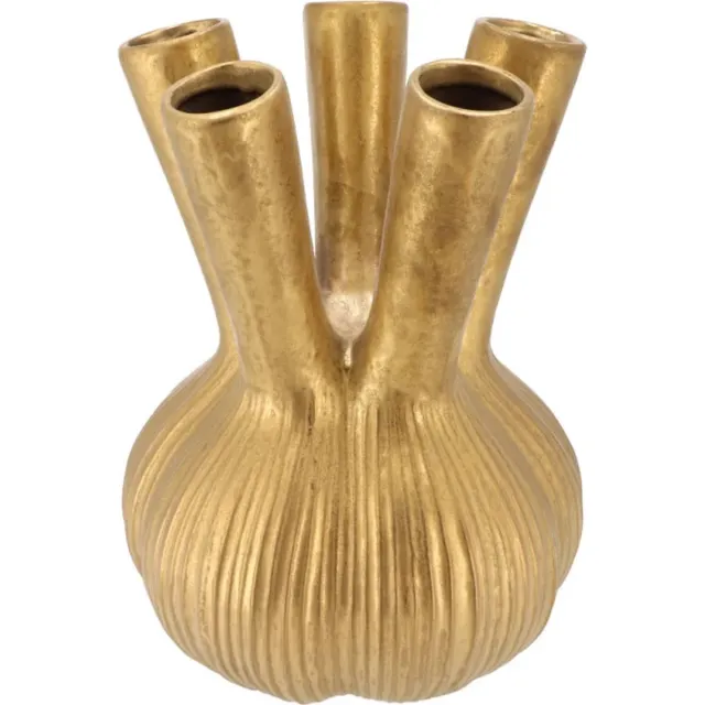 DK design Aglio straight - Goud - Vaas - Toetervaas - Bloemenvaas - Tulpenvaas goud - Gouden Vaas - 13x13x17cm - Moderne vaas