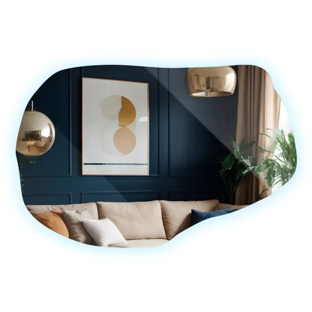 WallMuralia Spiegel asymmetrisch - 100 x 65 cm - Asymmetrische spiegel led Koel licht - Spiegel organische vorm - Decoratieve wandspiegel