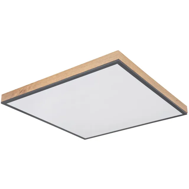 Globo Lighting Plafondlamp designlamp plafondlamp woonkamer licht keuken, houtlook wit opaal grafiet, 1x LED 36 watt 2250 lumen warm wit, HxLxB 6,5x59x59 cm Bruin