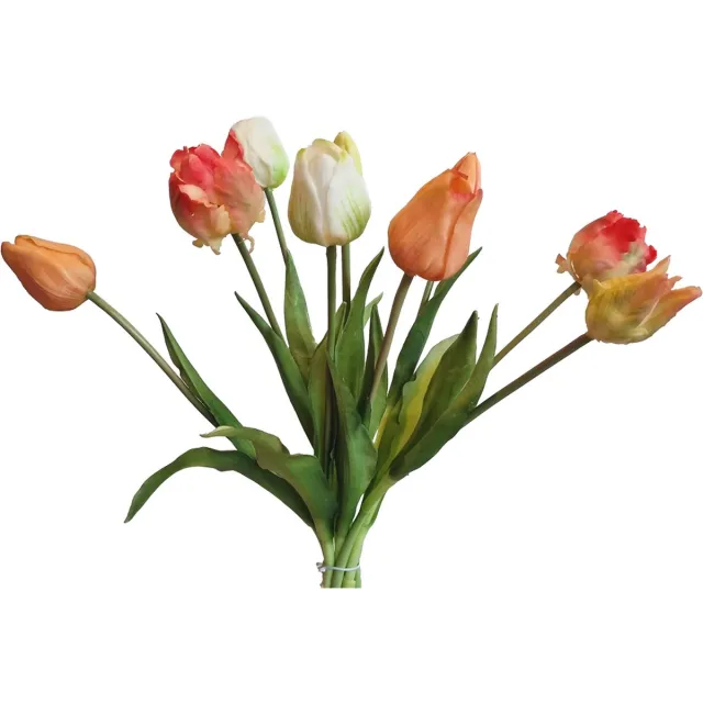 Viv! Home Luxuries Tulpenboeket - 9 stuks - kunststof bloem - 40cm - perzik wit Oranje