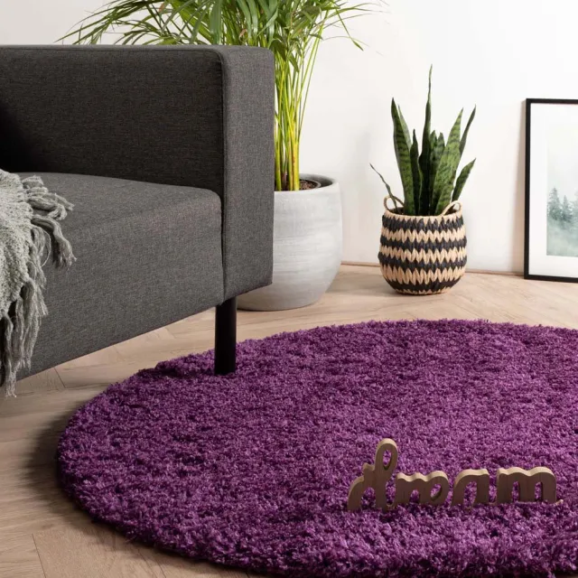 Tapeso Rond hoogpolig vloerkleed - Cozy Shaggy paars 120