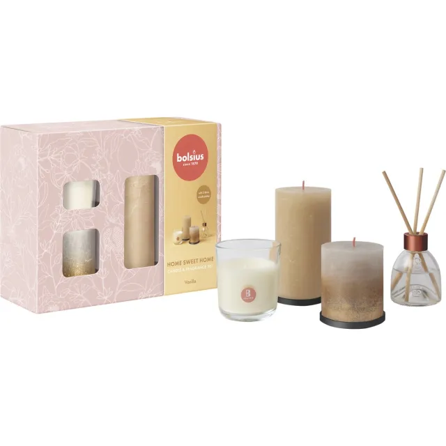 Bolsius Rustieke Kaarsen Set - Geur Set - Giftset - Home Sweet Home - Vanille