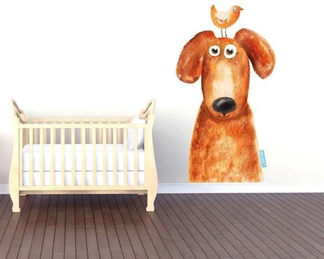VAN IKKE Muursticker hond met vogel multi