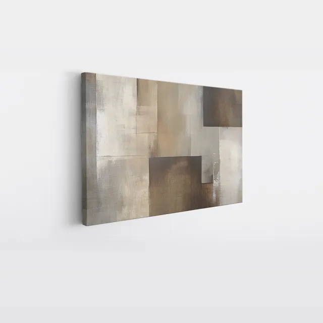 Saammp Canvas Schilderij - Beige - geblokt - vegen - Abstract kunstwerk - 150x100 - Foto op canvas - Wanddecoratie - Muurdecoratie Woonkamer - Slaapkamer decoratie - Canvas Print Multicolor